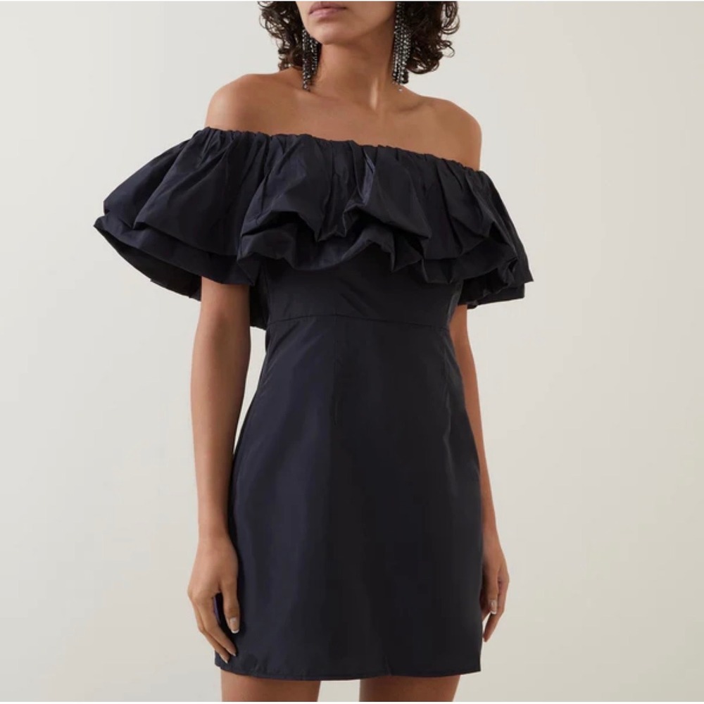 NWT RHODE Vivi Off Shoulder Ruffle Mini Dress Black Size 10 Retail $575